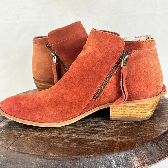 Sam Edelman Booties Womens 9 Packer Rust Suede Leather Stacked Heel Ankle - Picture 6 of 13